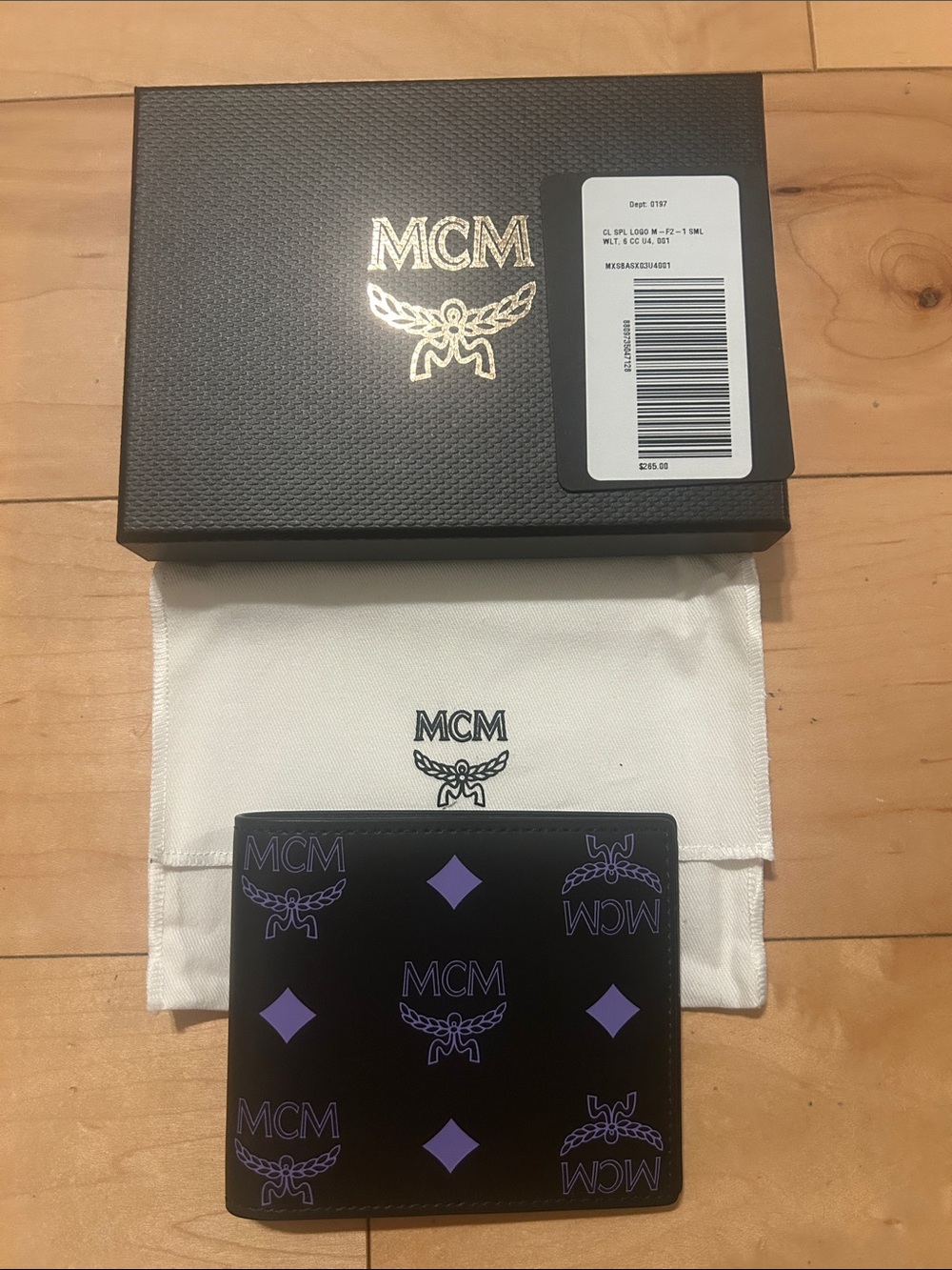 MCM Black Leather Wallet with Purple Logo Motif